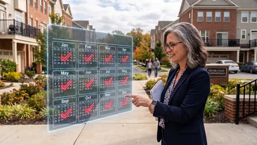 Infographic showing project frequency and reserve threshold to help determine whether an HOA expense belongs in the operating budget or Reserve Fund